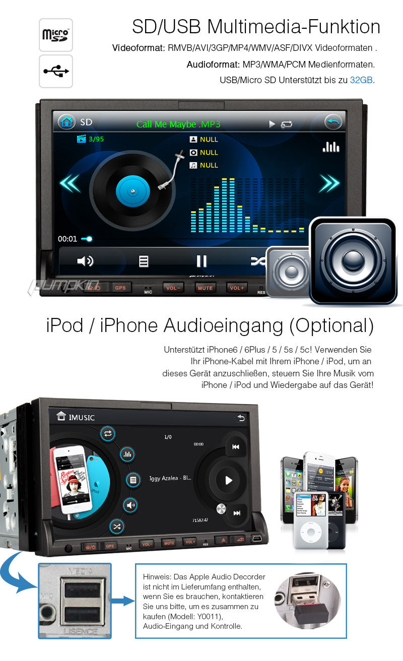 Doppel 2 Din HD Autoradio mit DVD GPS Navigation Navi RDS