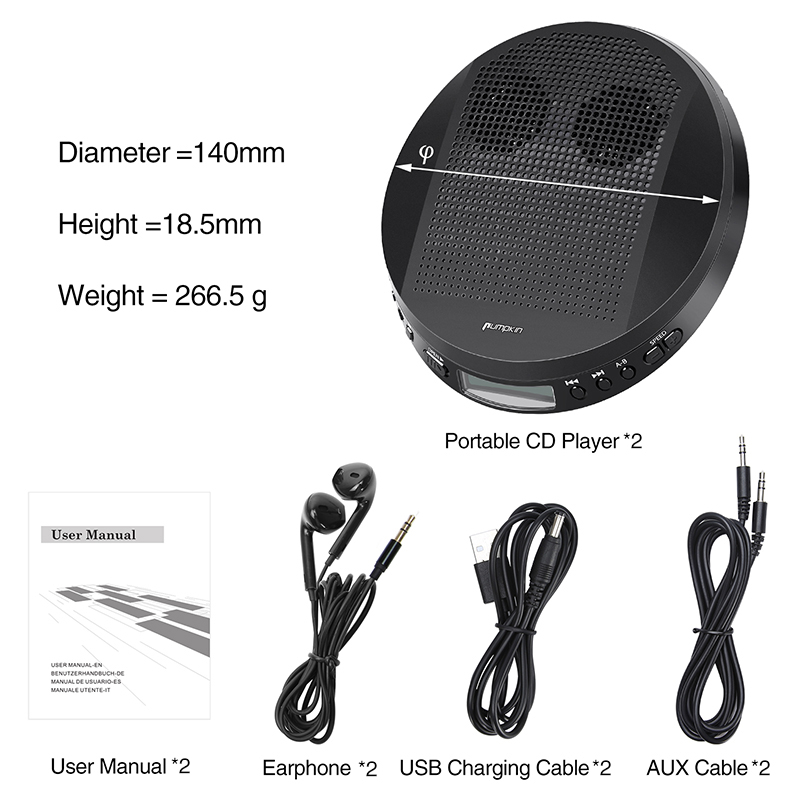 Details About Portable Cd Player For Car With Stereo Speakers And Headphones Anti Skip Aux Mp3