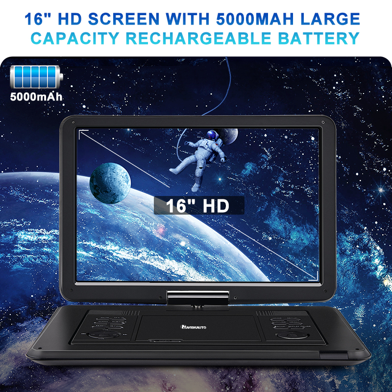 19" Tragbarer DVD/CD Player mit 16" Bildschirm HD 1080P HDMI USB AKKU+Handtasch 